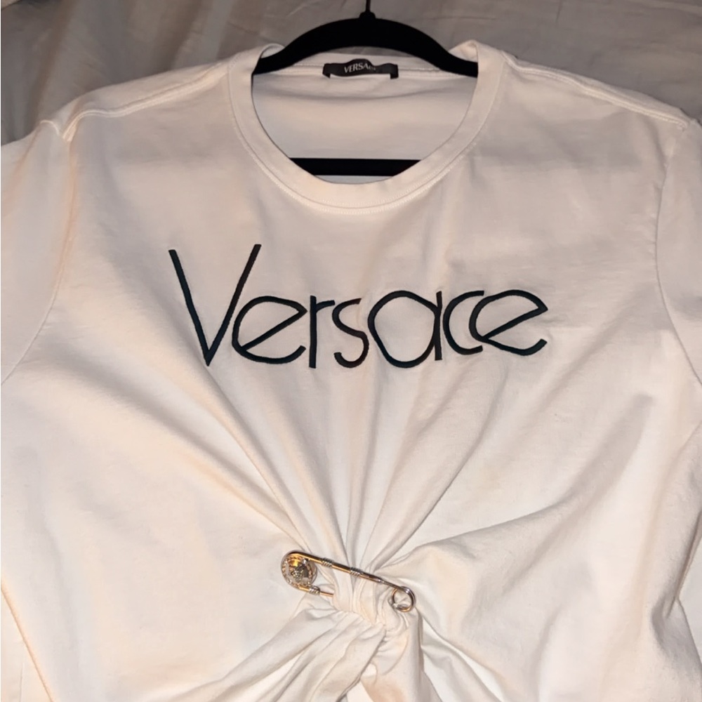 Versace white  Top with Black Lettering